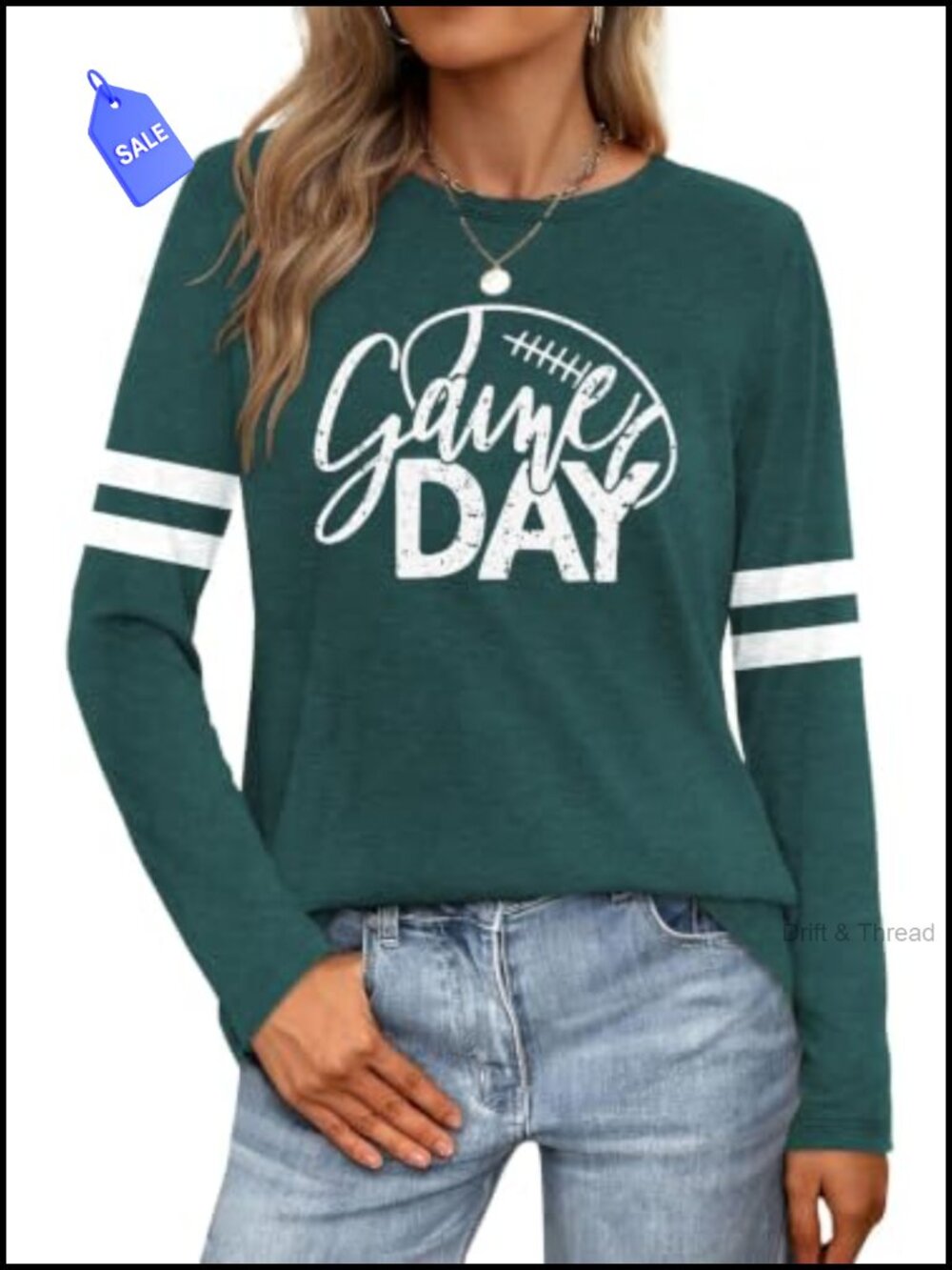 Women's Long Sleeve Game Day Football Shirt Letter Print Crew Neck Tee